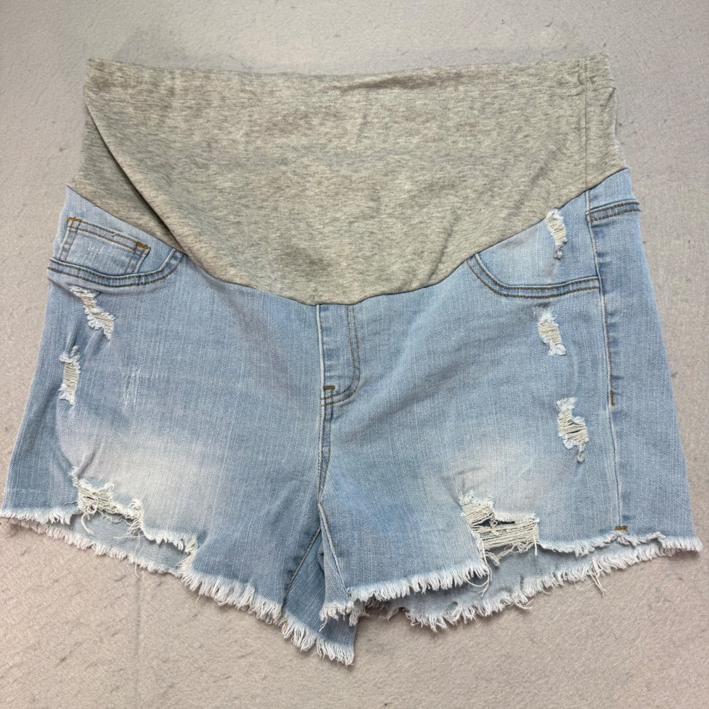 Shein Maternity Denim Shorts Distressed Frayed Hem Medium Wash‎ Size 14 XXL